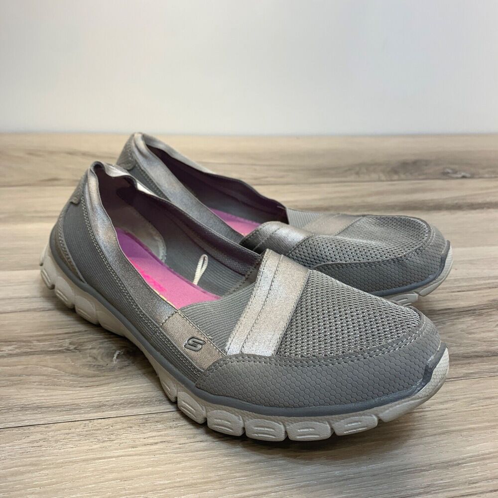 SKECHERS Women's Gray Shoes Size 8 Memory Foam Contour Slide On Flats 59557S